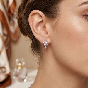 Sterling Silver Pink Crystal Mickey Mouse Huggie Hoop Earrings